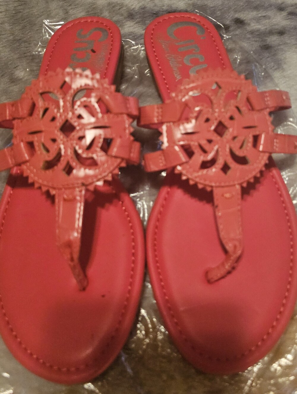 Red Leather Thong Sandals - Women